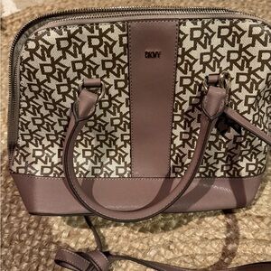 DKNY Monogram Satchel in Brown and Cream
